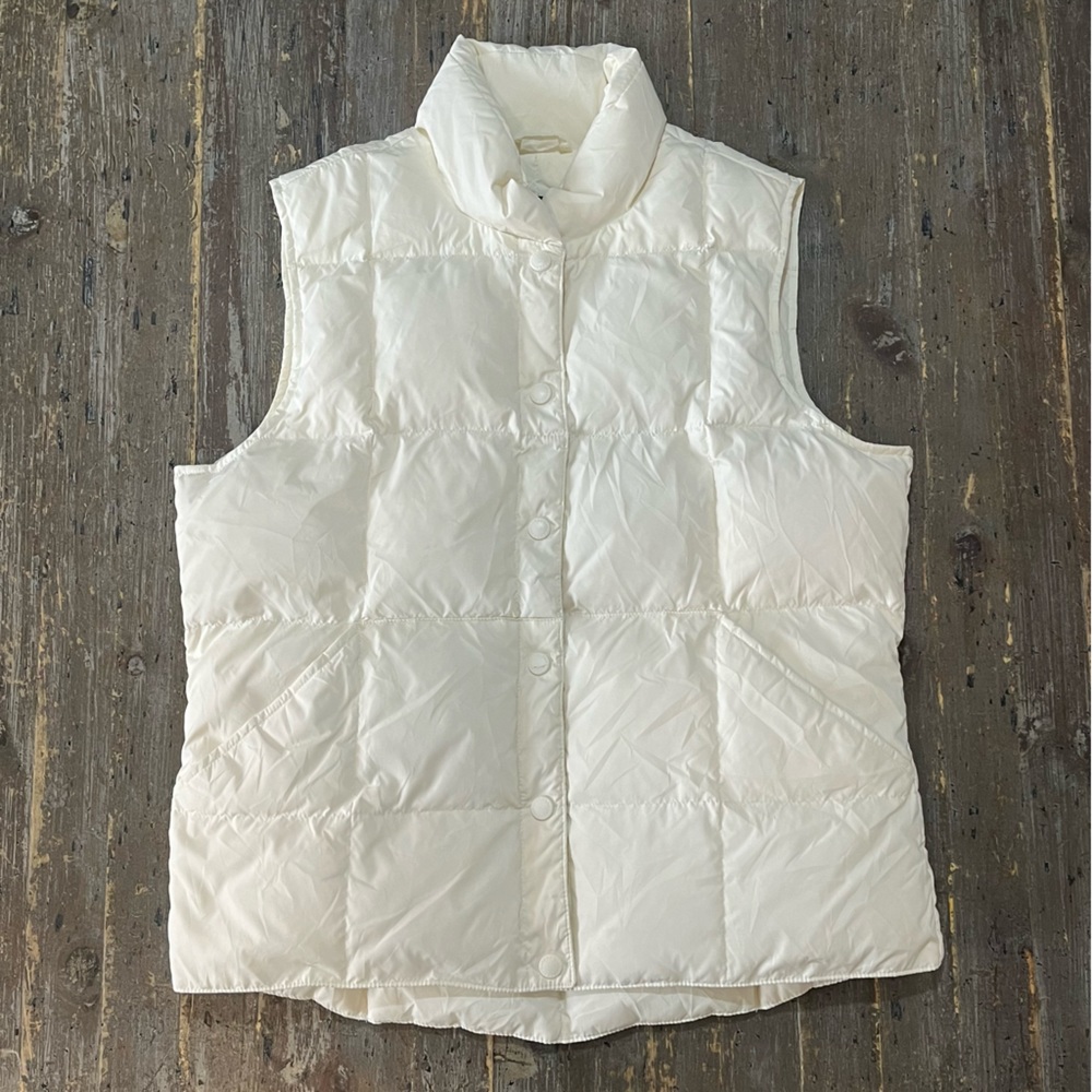 NWOT Lands End Womens Ivory Down Puffer Vest Full Zip Up Button Pockets Size S